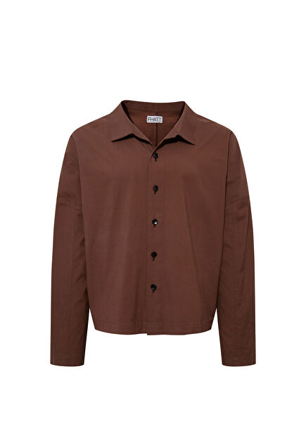 This Time Kahverengi Oversize Uzun Kollu Erkek Gömlek