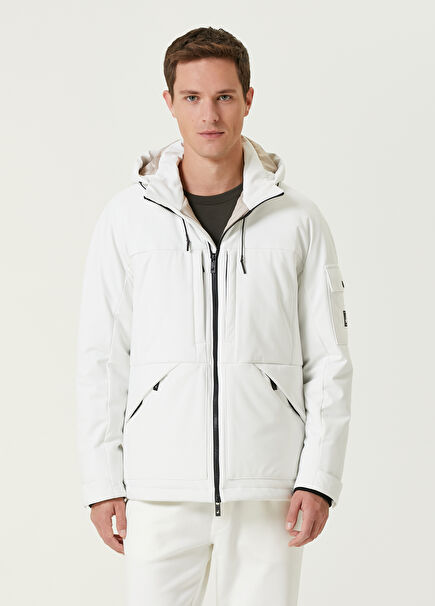 White Hooded Logo Coat
