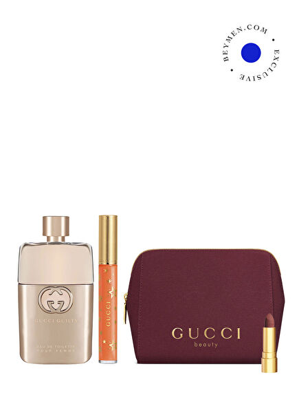 Guilty Pour Femme EDT 90 ml Perfume + Gloss a Levres 314 Sadie Coral + Gucci Bag and Mini Lipstick Makeup Set