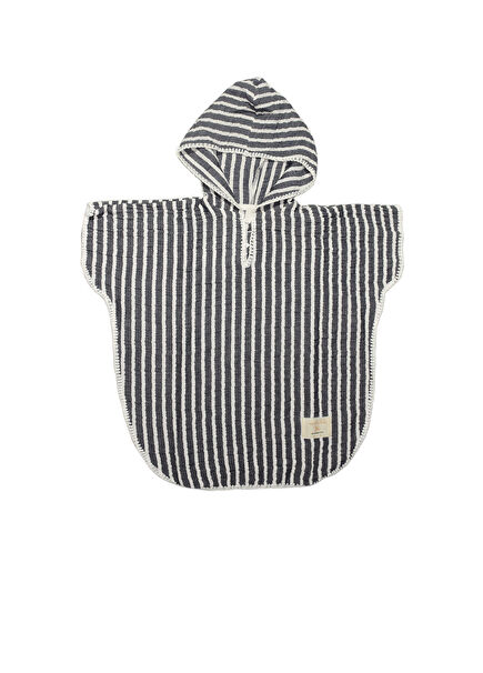Lacivert Çizgili Unisex Çocuk Müslin Panço