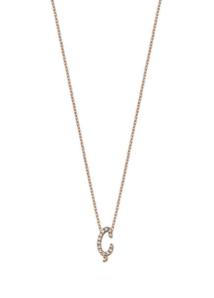 14K Rose Gold Women's Necklace with Ç Letter Diamonds