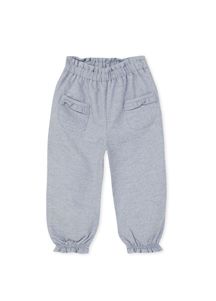 Blue Gathered Detailed Cotton Baby Girl Trousers