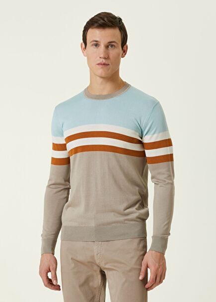 Silk Sweater With Light Brown Stripe
