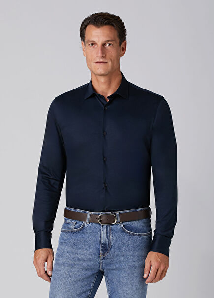 Navy Blue Mercerized Shirt