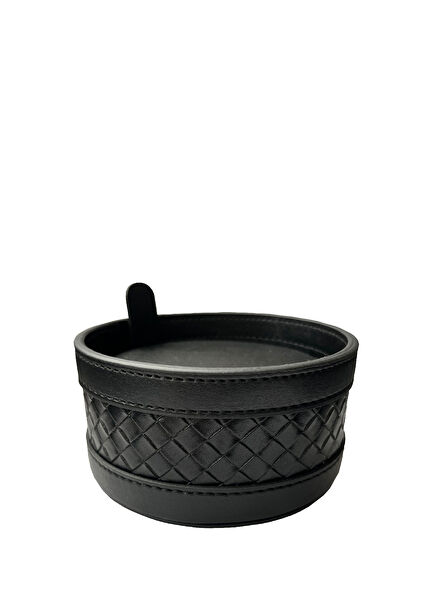 Black 8-Pack Leather Coaster