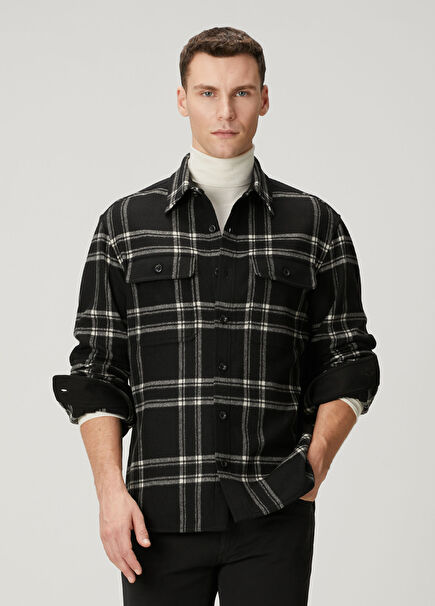 Siyah Beyaz Ekose Desenli Yün Dış Gömlek