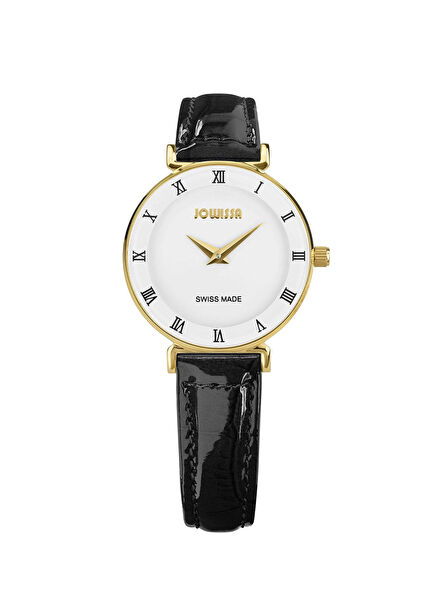 Rome Swiss Made Black Leather Ladies' Watch