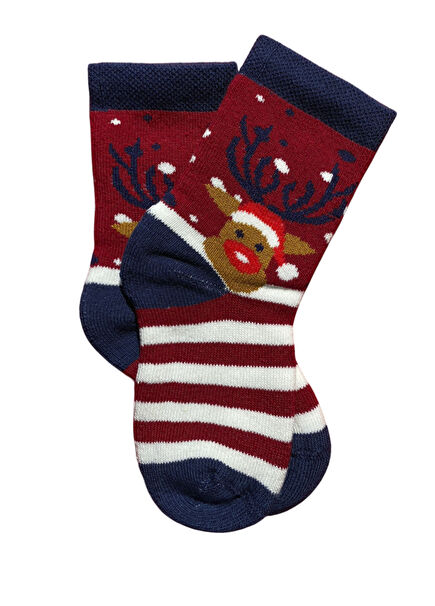 Reindeer Navy Yılbaşı Temalı Unisex Çocuk Çorap
