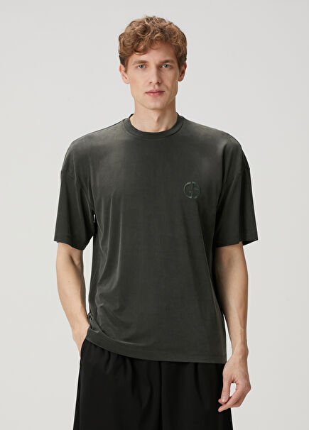 Dark Green Logo Embroidered T-Shirt