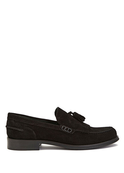 Siyah Püskül Detaylı Erkek Süet Loafer