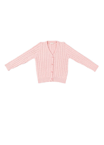 Wooly Light Pink Braided Knitwear Girl's Cardigan