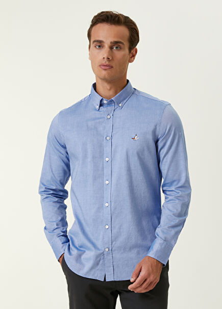 Slim Fit Koyu Mavi Oxford Gömlek