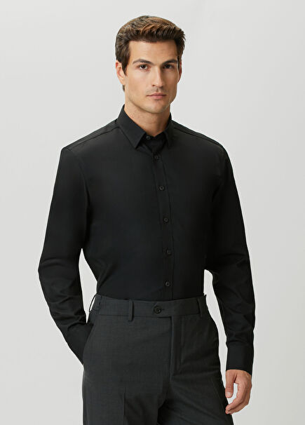 Slim Fit Black Hidden Button Collar Non-Iron Shirt