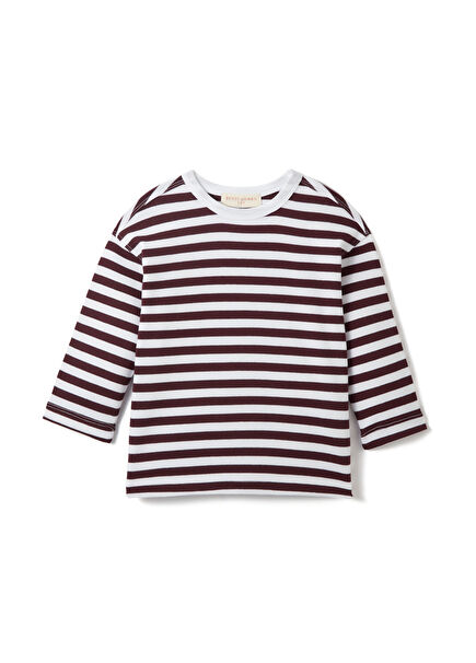Burgundy Striped Knitted Long Sleeve Unisex Kids T-shirt