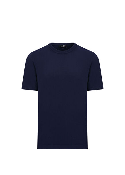 Brolo Navy Blue Viscose Short Sleeve Men's Knitwear