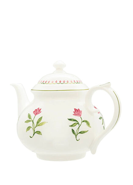 NC Marguerite Pembe Desenli Beyaz Porselen Çaydanlık