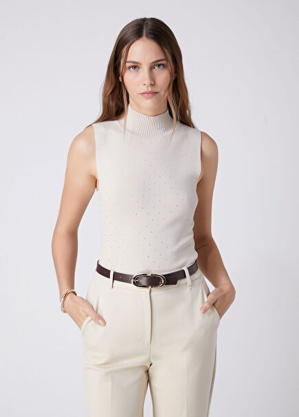 Beige Hotfix Sleeveless Sweater