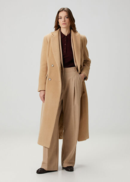 Bej Kruvaze Yün Palto