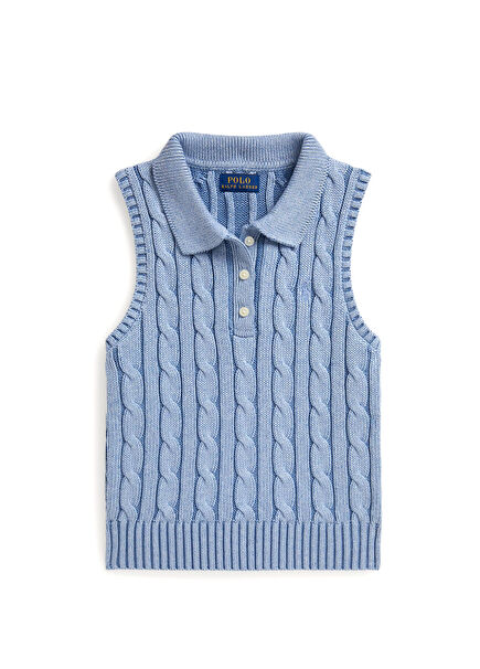 Mavi Polo Yaka Kız Çocuk Kazak