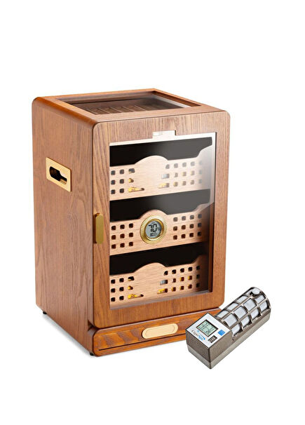 Cigarspa Electronic Humidifier Glass 4 Drawer Humidor Walnut Cigar Box