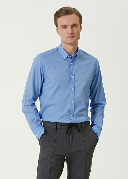 Slim Fit Mavi Logolu Gömlek
