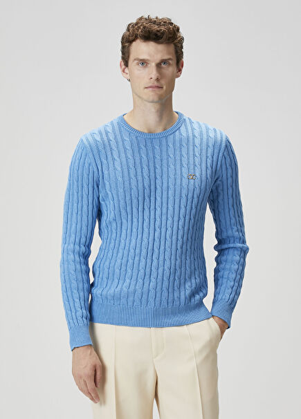 Mavi Örgü Dokulu Kazak