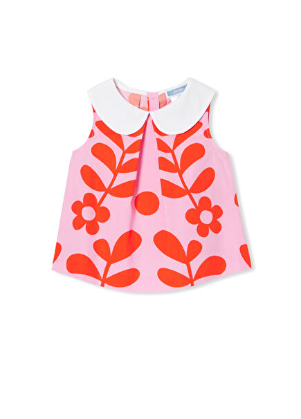 Poplin Baby Girl Blouse with Pink Floral Motif