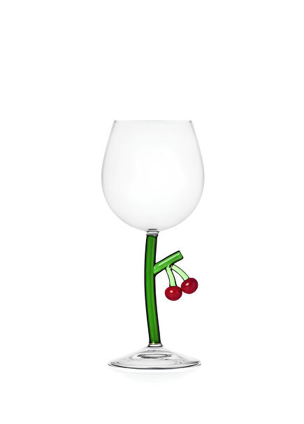 Cherry Figurine and Floral Stem Glass Cup