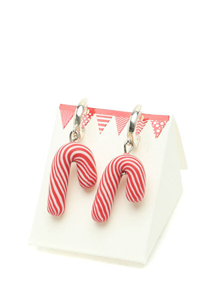 Yılbaşı Baston Kırmızı Beyaz Kız Çocuk Küpe