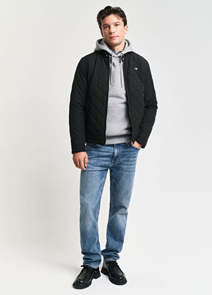 Black Quilted Stand-Up Collar Men's Windbreaker