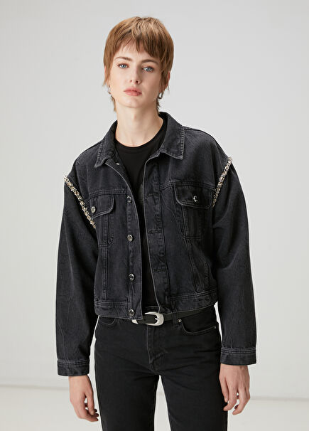 Denim Jacket With Anthracite Embroidery Detail