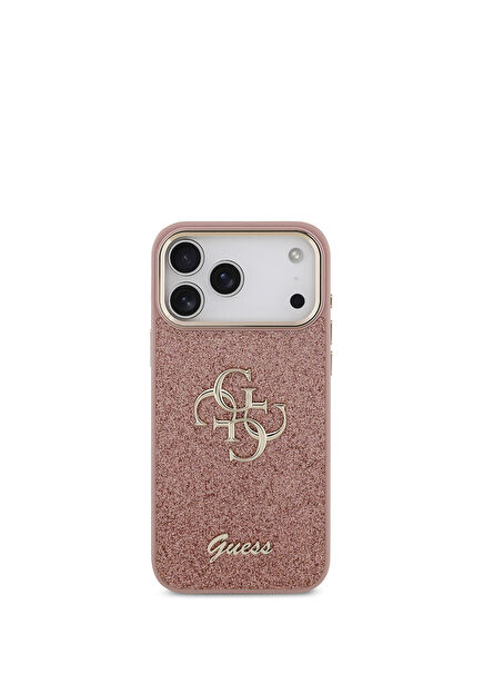 iPhone 17 Pro Max 4G Glitter Magsafe Compatible Pink Phone Case with Large Metal Camera Frame