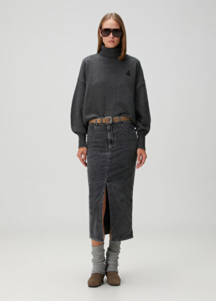 Odalie Gri Midi Denim Etek