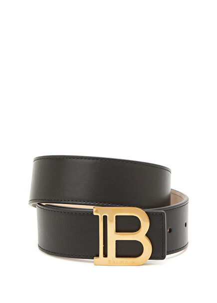 Black Logo Buckled Women's Leather Belt