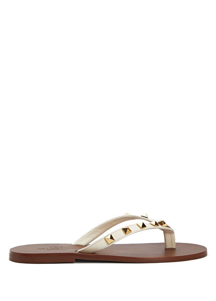 Rockstud Brown Women's Leather Beach Slippers