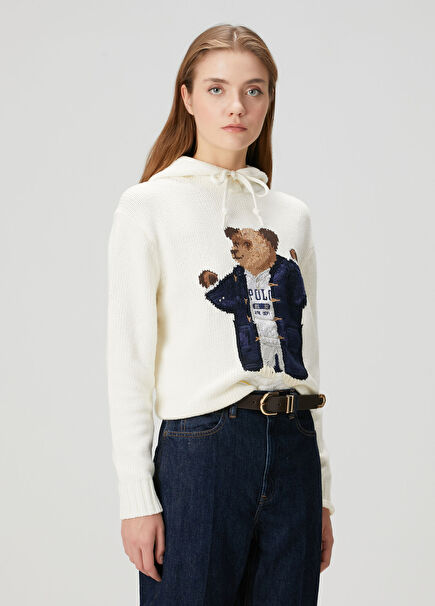 Polo Bear Krem Kapüşonlu Kazak