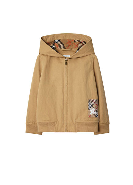 Paul Label Nylon Cotton Bej Kapüşonlu Unisex Çocuk Ceket