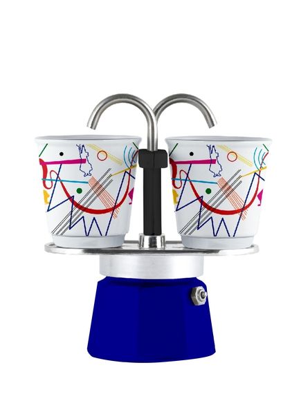 Blue Mini Express Kandinsky Metal Mocapot and Ceramic Espresso Cup Set of 2