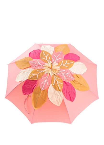 Swarovski® Kristal Saplı Yapraklı Çift Kat Kumaş Pembe Şemsiye