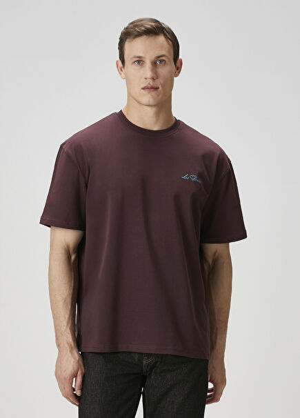 Mor Logo Nakışlı Organik Pamuk T-shirt