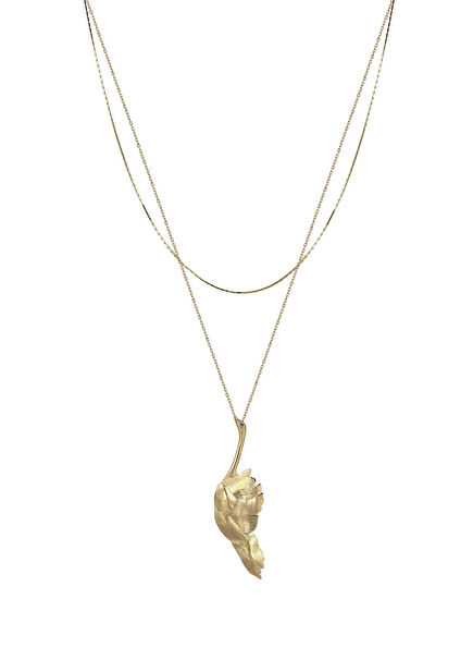 14K Gold Women's Necklace with Swan Detailed Sapphire Eyes