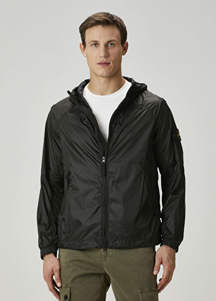 Black Hooded Raincoat