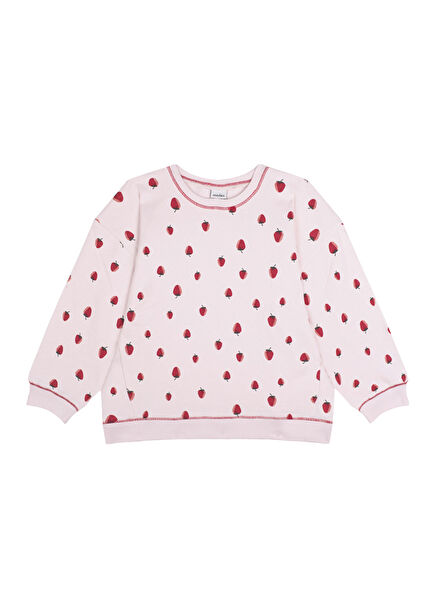 Pembe Çilek Desenli Kız Çocuk Sweatshirt
