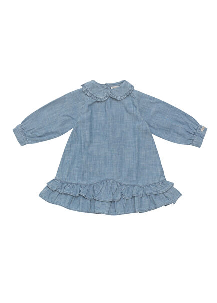 Luus Açık Mavi Organik Pamuk Kız Bebek Elbise