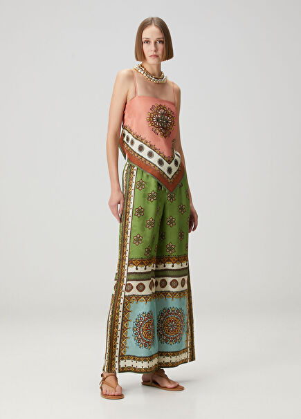 Contina Yeşil Desenli Pantolon