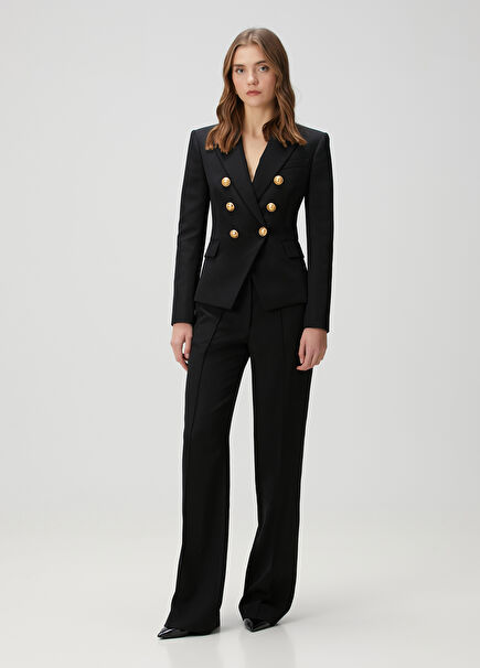 Black Ribbed Wool Trousers