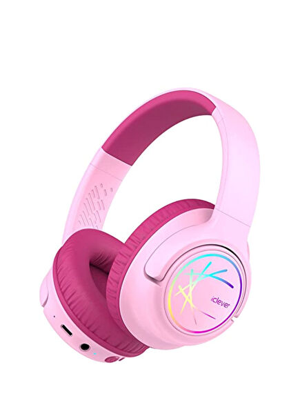 BTH18 LED Işıklı Pembe Unisex Çocuk Kulak Üstü Bluetooth Kulaklık 