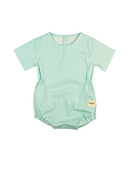 Belden Yeşil & Beyaz Çizgili Büzgülü Unisex Bebek Tulum