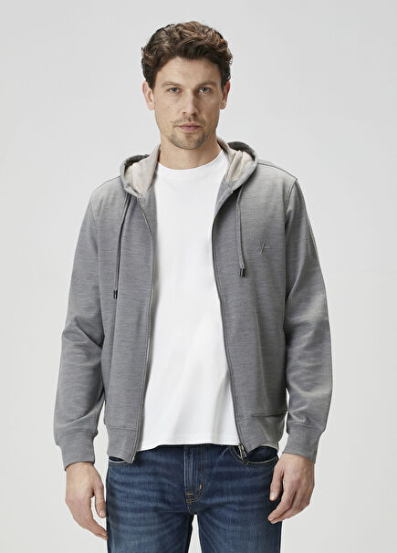 Gri Kapüşonlu Yün Sweatshirt