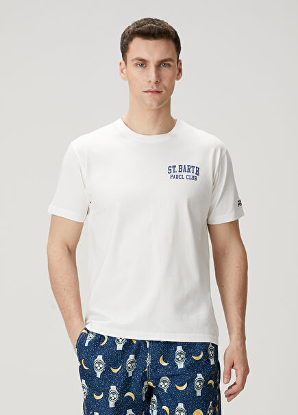 Navy Blue White Logo Detailed T-Shirt